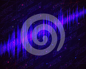 Technology background. Blue glowing data flow as binary numbers.
