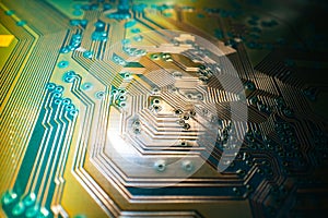 Technology background with circuit board. Electronic computer hardware technology. Motherboard digital chip. Tech