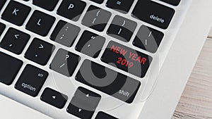 Computer notebook keyboard with New Year 2019 key