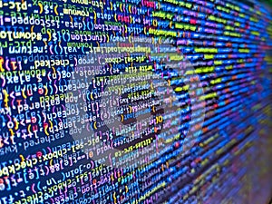 Technology background. Front-end applications in the color concept. Monitor photo. Hacker background. Software background