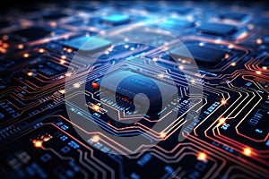 Technology background with macro image of microchip circuit