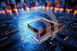 Technology background with macro image of microchip circuit