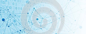 Technology background with plexus effect. Big data concept. Binary computer code. Vector illustration