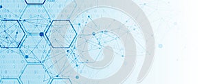 Technology background with plexus effect. Big data concept. Binary computer code. Vector illustration