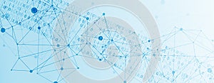 Technology background with plexus effect. Big data concept. Binary computer code. Vector illustration