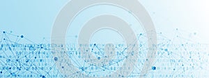 Technology background with plexus effect. Big data concept. Binary computer code. Vector illustration