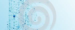 Technology background with plexus effect. Big data concept. Binary computer code. Vector illustration