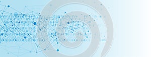 Technology background with plexus effect. Big data concept. Binary computer code. Vector illustration