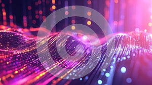 Technology background showing glowing data particle wave moving