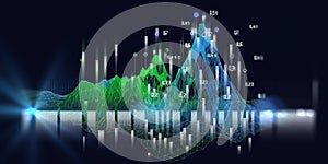 Technology background with wireframe algorithm analyze data and blurred lines. Quantum cryptography concept. Analytics algorithms