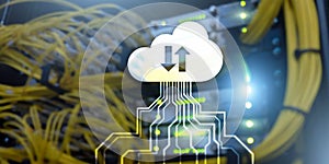 Technology Banner. Cloud Networking Data Storage Internet Concept on blurred server room.