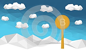 Bitcoin low poly background. Digital crypto currency.