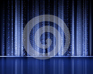 Technology Binary abstract background, matrix style, blue color, falling numbers. Digital binary data flow dust on