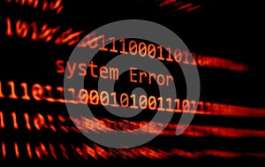 Technology binary code number data alert System Error message on display screen / Computer network problem error software