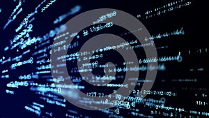 Technology binary code. Random falling digits on screen. Hacked software. Matrix sciense background. Big data analytics. 3D