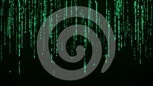 Technology binary code. Random falling digits on screen. Hacked software. Matrix sciense background. Big data analytics. 3D