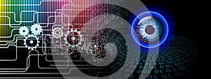 Technology binary eye. electronic eye futuristic world technology background, Illustration business digital technology concept.