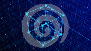 Technology block chain network connection. Big data visualization. Cyber security background. Cube, consisting of block. 3D