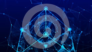 Technology block chain network connection. Big data visualization. Cyber security background. Cube, consisting of block. 3D