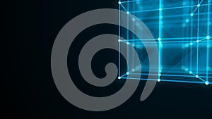 Technology block chain network connection. Big data visualization. Cyber security background. Cube, consisting of block. 3D
