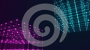 Technology block chain network connection. Big data visualization. Cyber security background. Cube, consisting of block. 3D