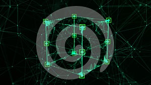 Technology block chain network connection. Big data visualization. Cyber security background. Cube, consisting of block. 3D