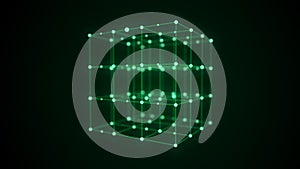 Technology block chain network connection. Big data visualization. Cyber security background. Cube, consisting of block. 3D