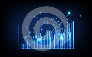 Technology business background, graph financial with social network diagram concept, futuristic digital innovation background