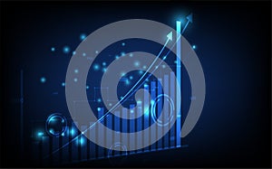 Technology business background, graph financial with social network diagram concept, futuristic digital innovation background