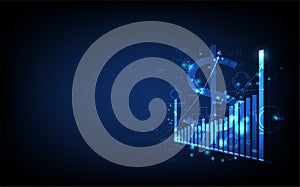 Technology business background, graph financial with social network diagram concept, futuristic digital innovation background