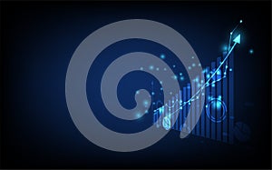 Technology business background, graph financial with social network diagram concept, futuristic digital innovation background