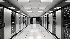 Technology Center Hallway With Rows of Servers