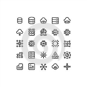 Technology, Cloud Computing and AI Line Icons Set