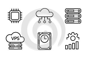 Technology and Cloud Computing Icons Set server data