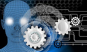 Technology cogs human computer Banner Background Supply.
