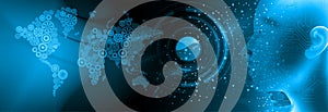 Technology cogs world map background.artificial intelligence virtual concept. world network  technology communication background.