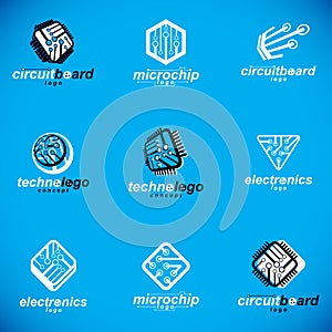 Technology communication cybernetic elements collection. Vector abstract circuit board.