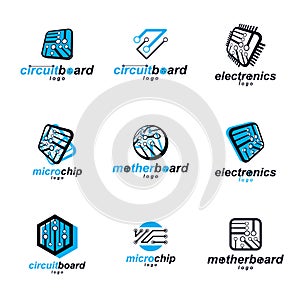 Technology communication cybernetic elements collection. Vector abstract circuit board.