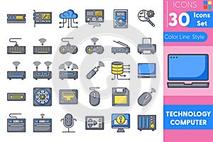 Technology Computer_Color Line_set