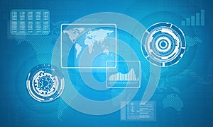 Technology concept consits of world map, graphs