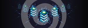 Technology concept for data center with server or hosting. Binary code structure. Big data stream. Abstract Isometric information