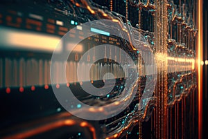 Technology concept of data flow. Data collecting and sorting in digital abstraction. Generated AI.
