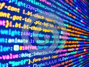 Technology concept hex code digital background. Coding script text on screen. Software developer programming code for digital