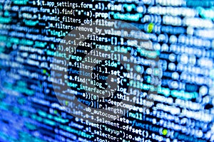 Technology concept hex code digital background. Failure in the program, blue screen, programming. Software developer programming