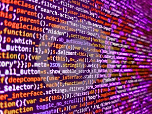 Technology concept hex code digital background. Programmer developer screen. Coding css on mornitor at the office - for background