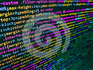 Technology concept hex code digital background. Web developer HTML code with CSS on screen. Abstract information digital