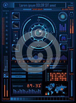 Technology Concept With Hud, Gui Design Elements. Head-up Display Monitor. Futuristic User Interface. Infographic Menu Ui For