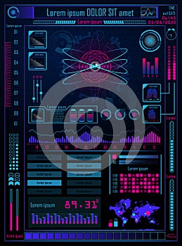 Technology Concept With Hud, Gui Design Elements. Head-up Display Monitor. Futuristic User Interface. Infographic Menu Ui For