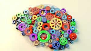 Technology concept of human brain created with colorful spinning plastic gears