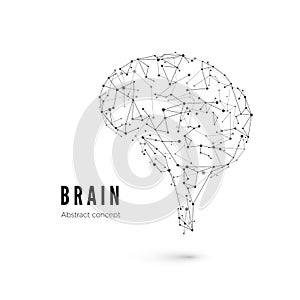 Technology concept, particles and lines. Polygonal brain shape of an artificial intelligence with lines and dots. Vector